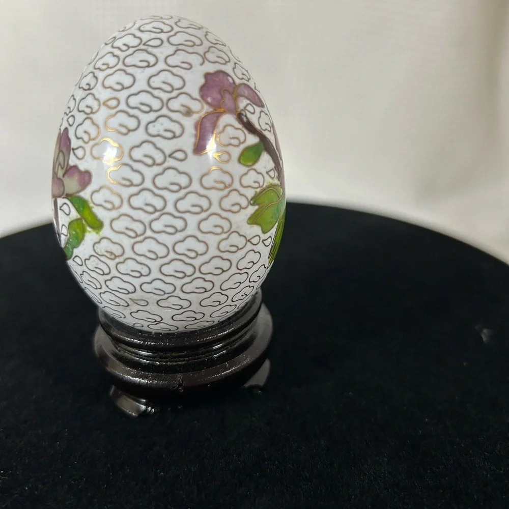 Vintage Cloisonné egg with floral theme - Picture 6 of 8